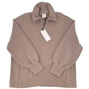 NWT Varley Women's Fullham Longline Sweater Ribbed Knit 1/4 Zip Cinder